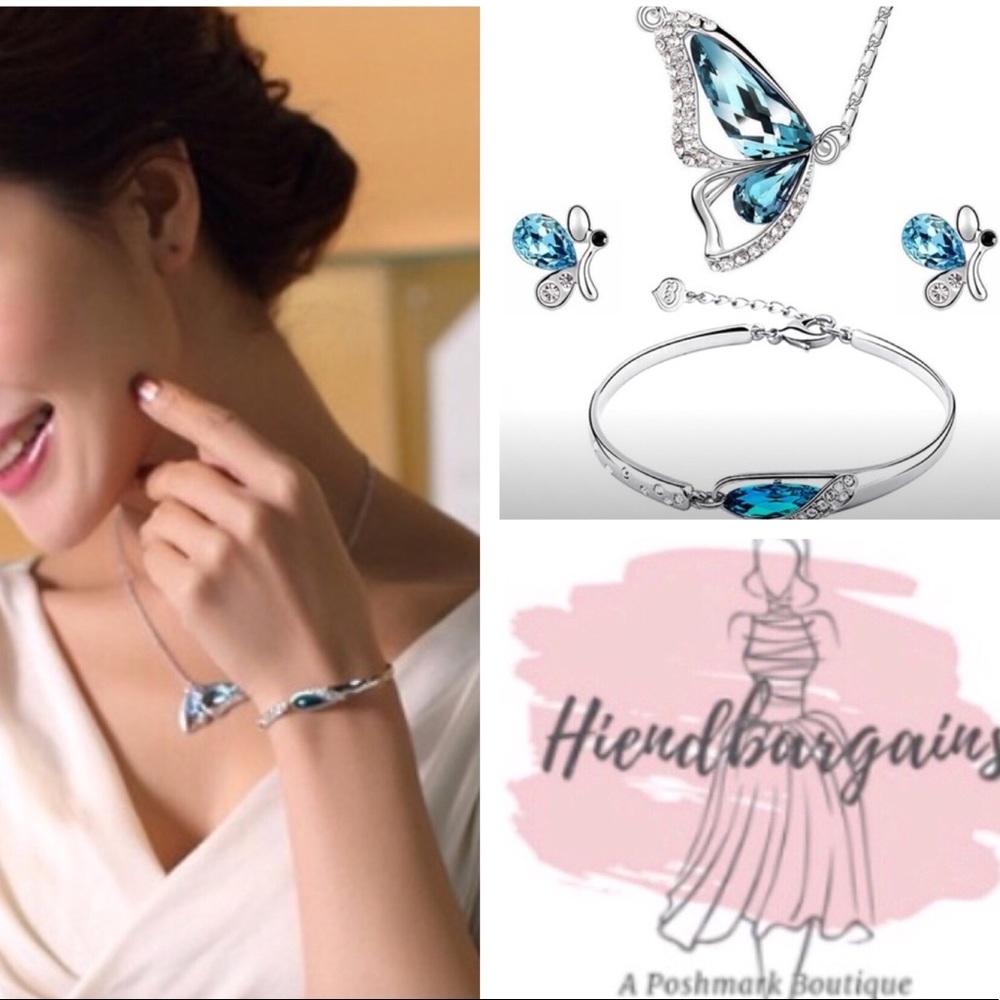 New! Butterfly crystal necklace jewelry set gift